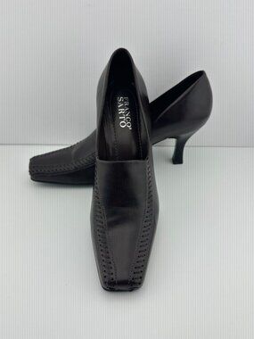 FRANCO SORTO DARK BROWN LEATHER STILETTO HEEL SQUARE TOE SIZE 7M